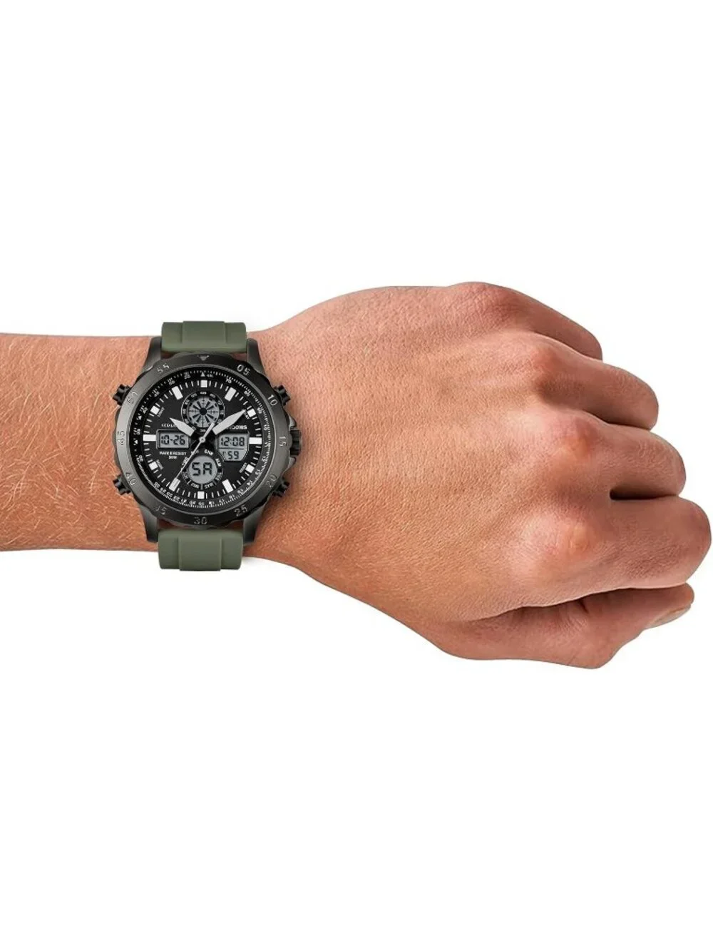 Men's Army Green Analog Quartz Waterproof Military Multifunctional Digital Watch